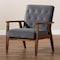 Baxton Studio Sorrento Grey Velvet Upholstered Walnut Finished Wooden Lounge Chair 160-9937 - alternate 7